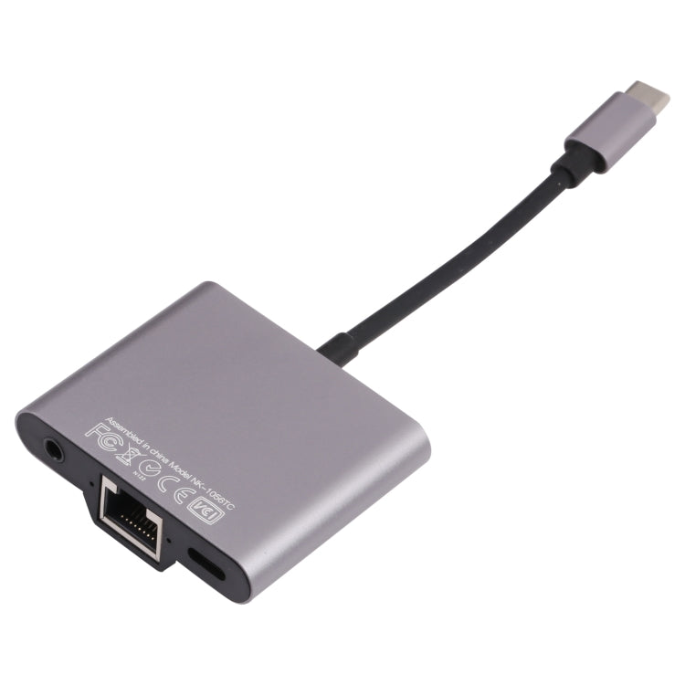 NK-1056TC 3 en 1 USB-C/TYPE-C mâle vers USB-C/Type-C charge + Ethernet + adaptateur casque femelle 3,5 mm