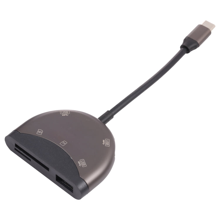 NK-3039 5 in 1 USB-C / TYPE-C Male to TF / SD Card Slot + 3 USB Female Adapter