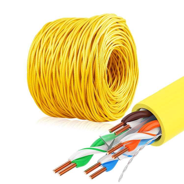NUOFUKE 056 CAT 6E Câble de réseau domestique Gigabit en cuivre sans oxygène à 8 cœurs Longueur du câble : 300 m (jaune)