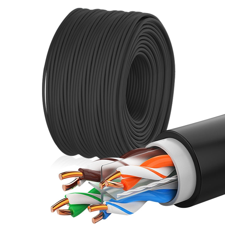 NUOFUKE 056 Cable de red residencial Gigabit de cobre sin oxígeno CAT 6E de 8 núcleos Para monitoreo Exterior Longitud del Cable: 300 m (Negro)