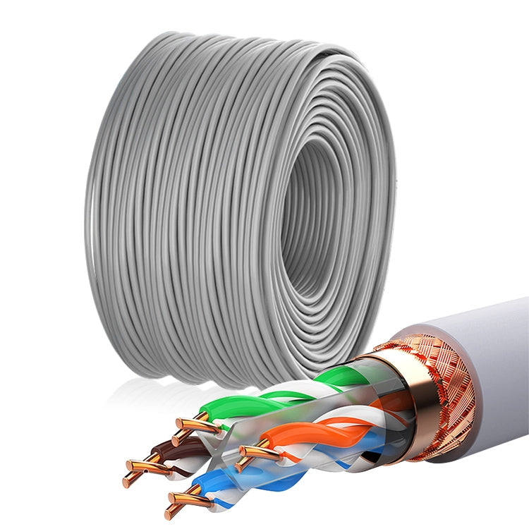NUOFUKE 056 Double Shielded CAT 6E 8 Core Oxygen Free Copper Gigabit Home Network Cable Cable Length: 300m (Grey)