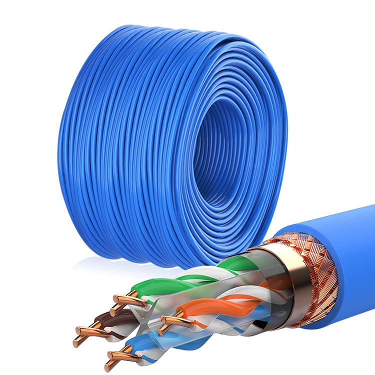 NUOFUKE 056 Câble de réseau domestique Gigabit en cuivre sans oxygène à double blindage CAT 6E 8 cœurs Longueur du câble : 300 m (Bleu)