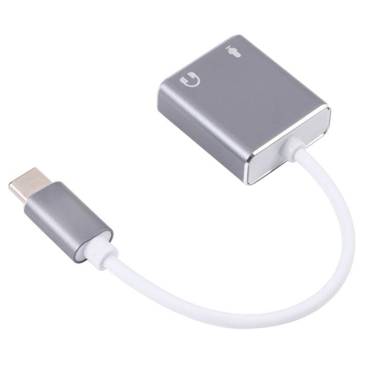 USB-C / TYPE-C vers JACK 3,5 mm Casque Microphone Carte son (Gris)