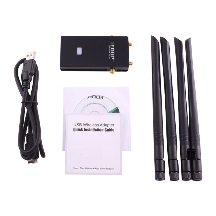 EDUP EP-AC1621 Adaptateur USB 3.0 sans fil 1900Mbps 2.4G / 5.8Ghz 600Mbps + 1300Mbps Carte réseau WiFi double bande avec 4 antennes WiFi
