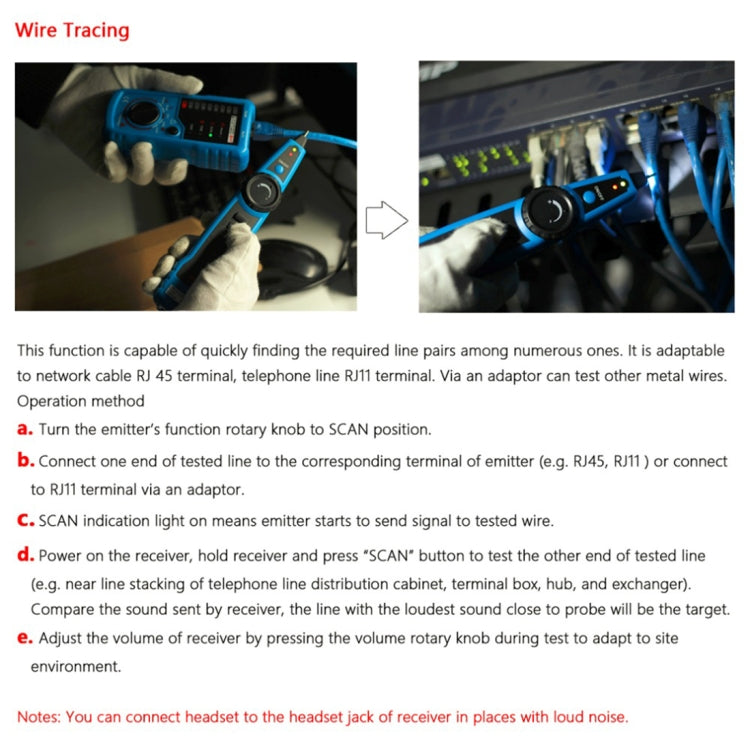 BSIDE FWT11 RJ11 / RJ45 Rastreador de Cables telefónicos Ethernet LAN Detector de Cables de red Buscador de línea