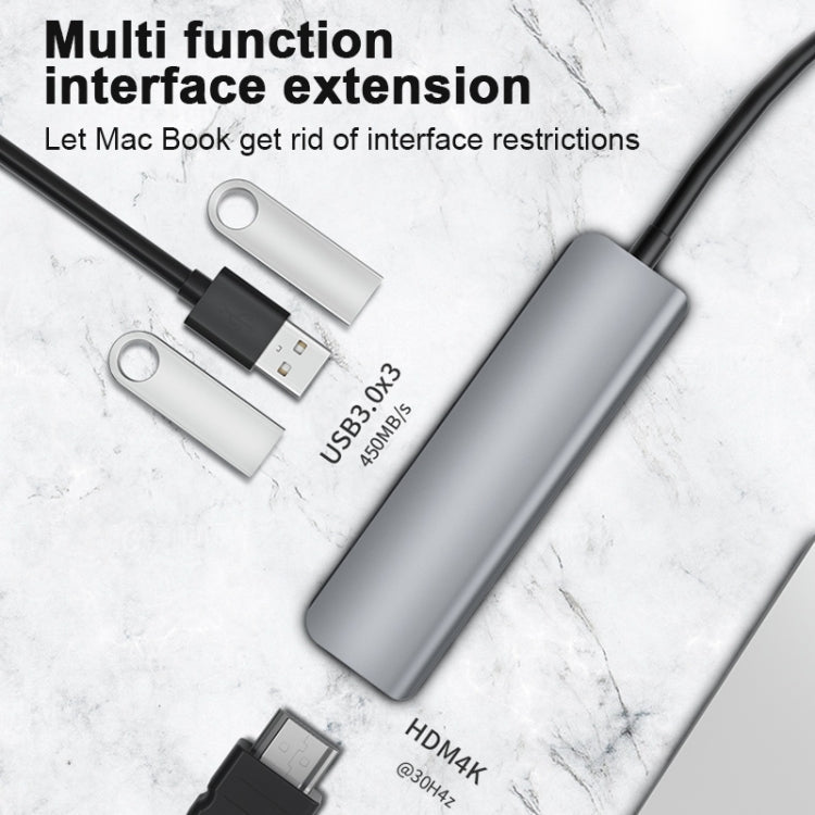 2008N 4 en 1 USB 3.0 X3 + HDMI Multifunción Estación de acoplamiento inteligente tipo C / USB-C HUB