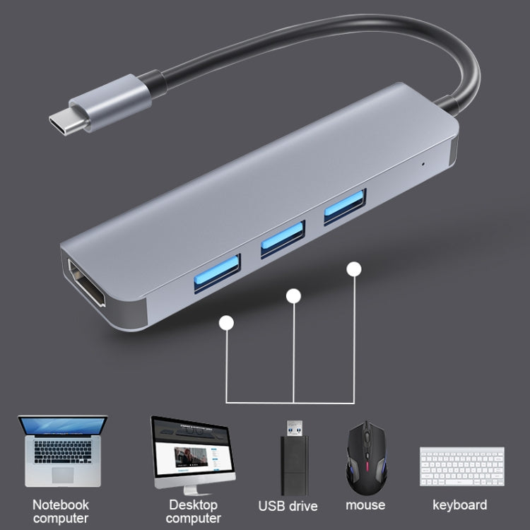 2008N 4 en 1 USB 3.0 X3 + HDMI Multifunción Estación de acoplamiento inteligente tipo C / USB-C HUB