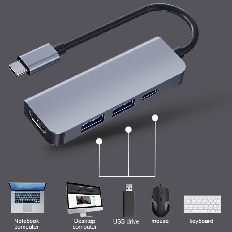 2008N 4 in 1 USB 3.0 X3 + HDMI Multifunction Smart Type-C / USB-C HUB Docking Station with Power Supply