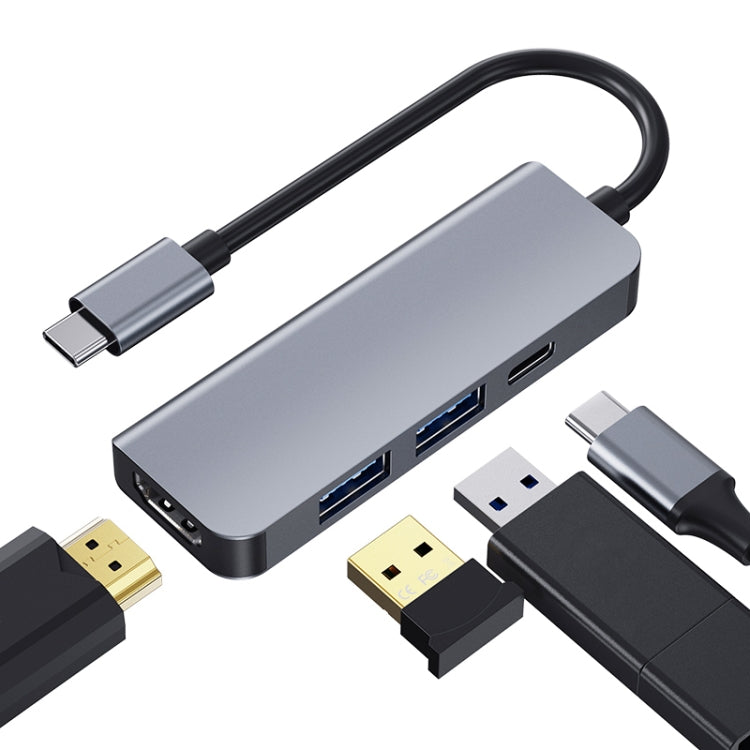 2008N 4 en 1 USB 3.0 X3 + HDMI multifunción inteligente Type-C / USB-C HUB Docking Station con Fuente de Alimentación