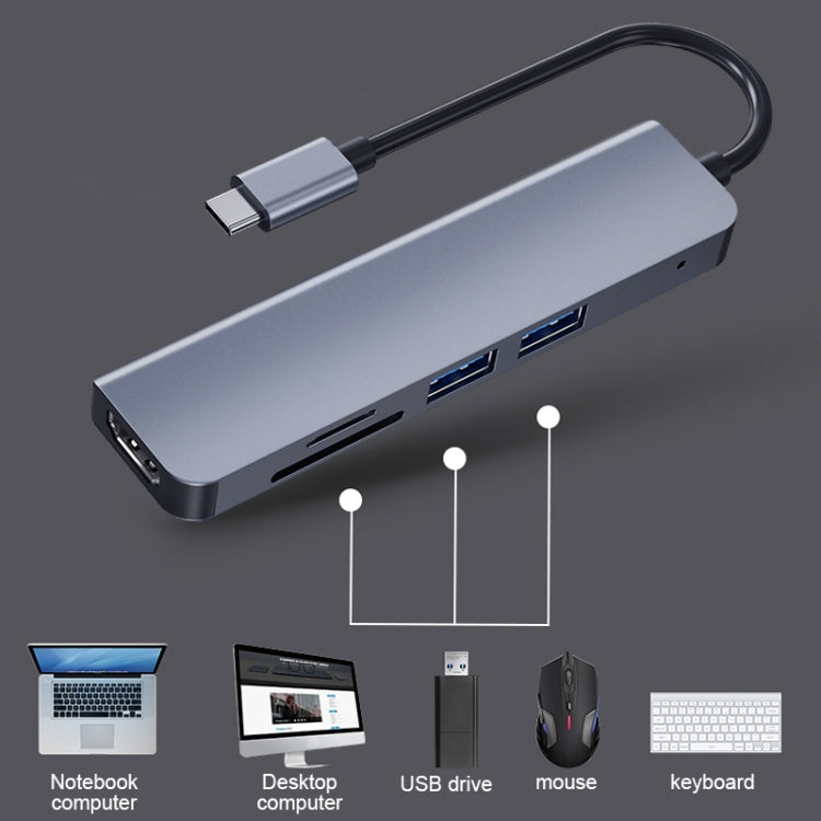 2008N 5 in 1 USB 3.0 x2 + HDMI + SD + TF Multi-function Smart Docking Station Type-C / USB-C HUB