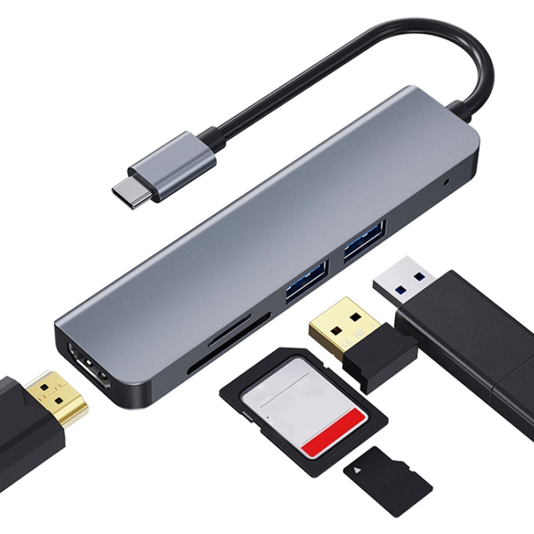 2008N 5 en 1 USB 3.0 x2 + HDMI + SD + TF Station d'accueil intelligente multifonction Type-C / HUB USB-C
