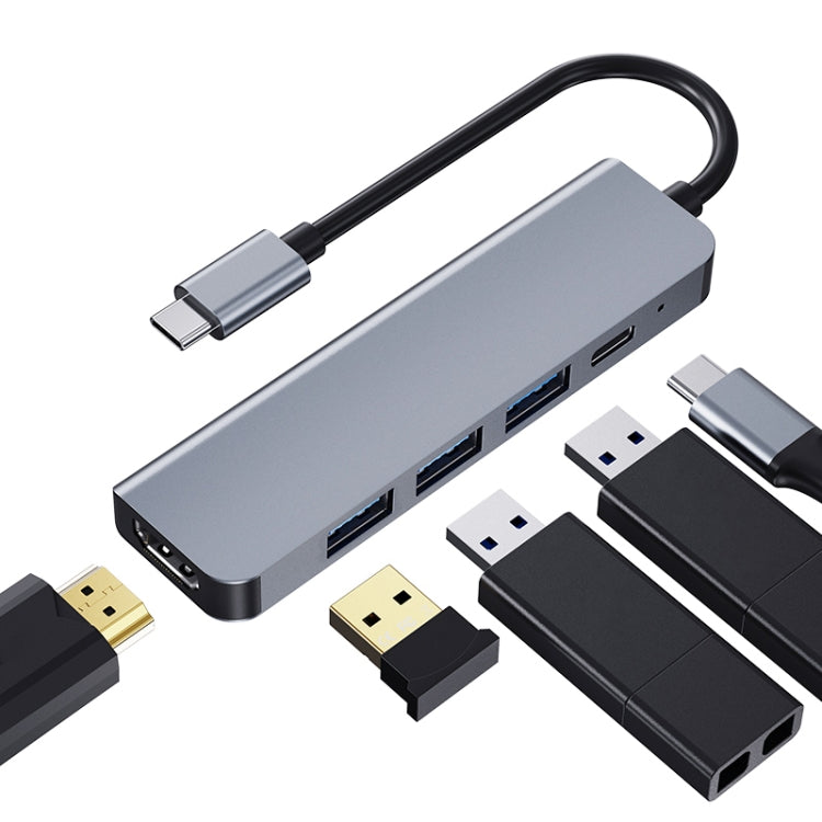2008N 5 in 1 USB 3.0 X3+HDMI+PD Multifunction Type-C/USB-C Smart HUB Docking Station