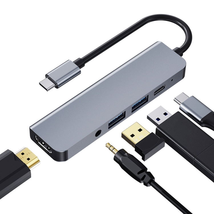 2008N 5 en 1 USB 3.0 x2 + HDMI + PD + Port 3,5 mm Station d'accueil intelligente multifonction Type-C / HUB USB-C