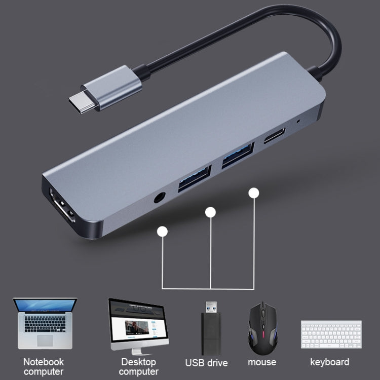 2008N 5 in 1 USB 3.0 x2 + HDMI + PD + 3.5mm Port Multi-function Smart Docking Station Type-C / USB-C HUB