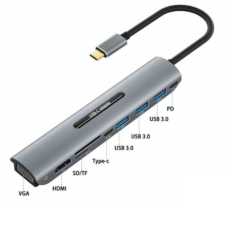 V216 9 en 1 USB-C / Tipo-C a PD + 3 x USB 3.0 + USB-C / Tipo-C + SD + TF + HDMI + ADAPTADOR de HUB VGA