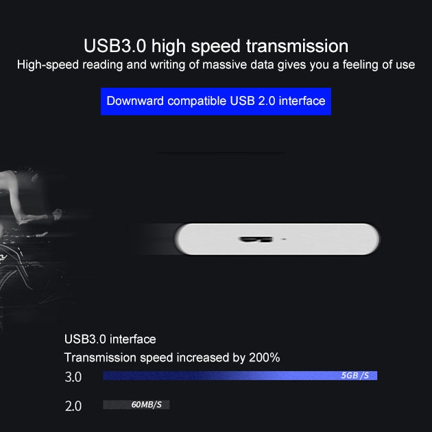 WEIRD 1TB 2.5 pulgadas USB 3.0 Transmisión de alta velocidad Carcasa de Metal Unidad de Disco Duro Móvil ultradelgada y ligera (Negro)