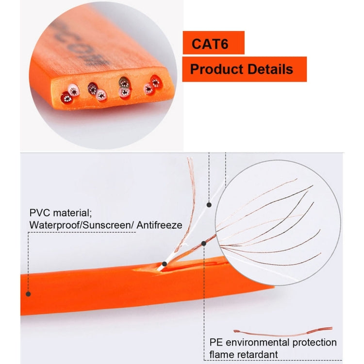 Cable LAN de red Ethernet plano ultrafino CAT6 de 15 m Cable de conexión RJ45 (Naranja)