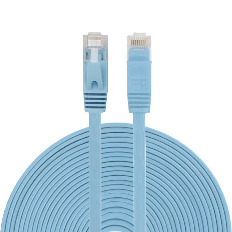 Cable LAN de red Ethernet plano ultrafino CAT6 de 15 m Cable de conexión RJ45 (Azul)
