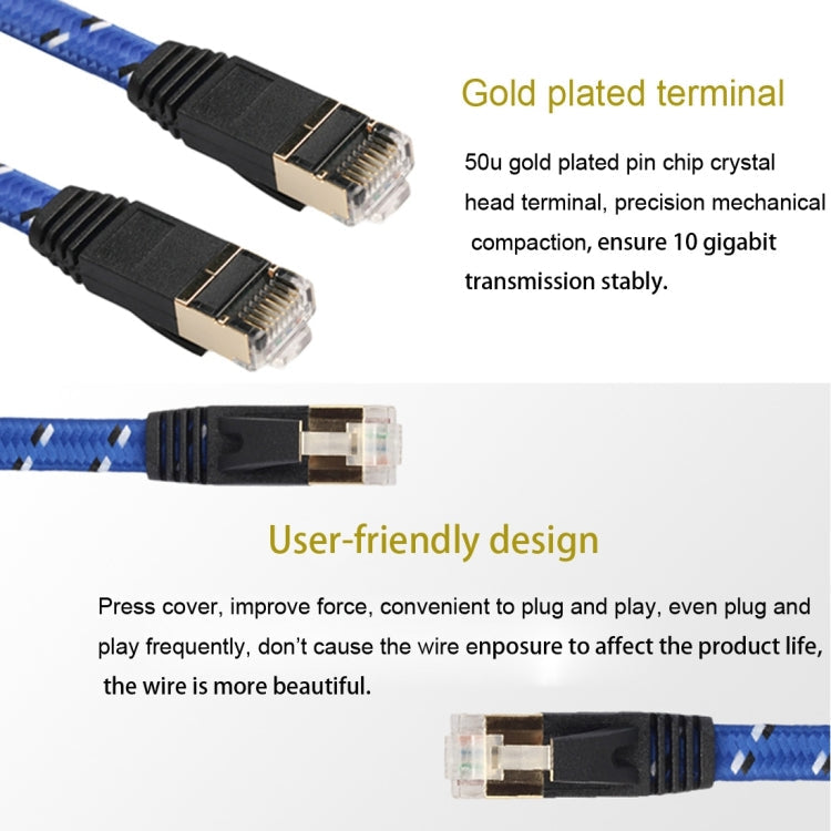 Ultra Flat CAT-7 10 Gigabit Ethernet Patch Cable Gold Plated 15m For Modem Router LAN Network Built With Shielded RJ45 Connector