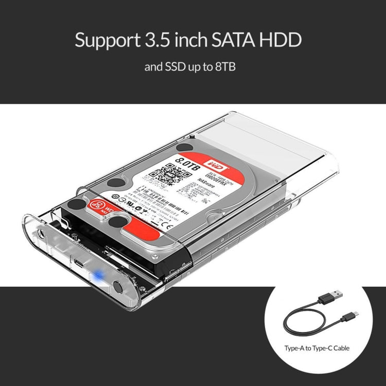 ORICO 3139C3 3.5 inch SATA HDD USB 3.1 Type-C Storage Enclosure For External Hard Drive (Transparent)