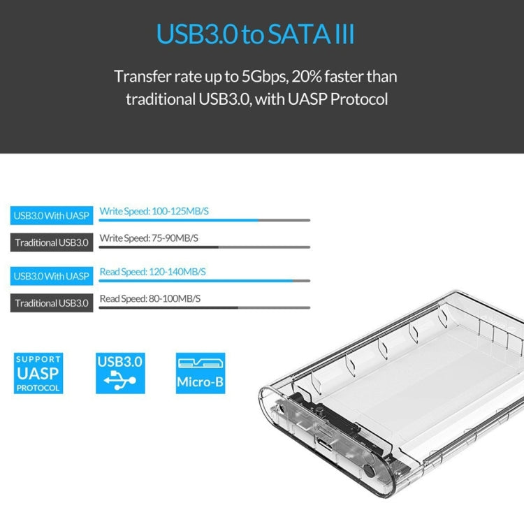 ORICO 3139U3 3.5 pouces SATA HDD USB 3.0 Micro B Boîtier de Stockage pour Disque Dur Externe (Transparent)