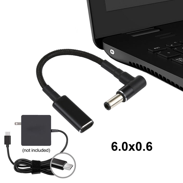 PD 100W 18.5-20V 6.0x0.6mm Coude vers Adaptateur USB-C Type-C Câble Tressé en Nylon