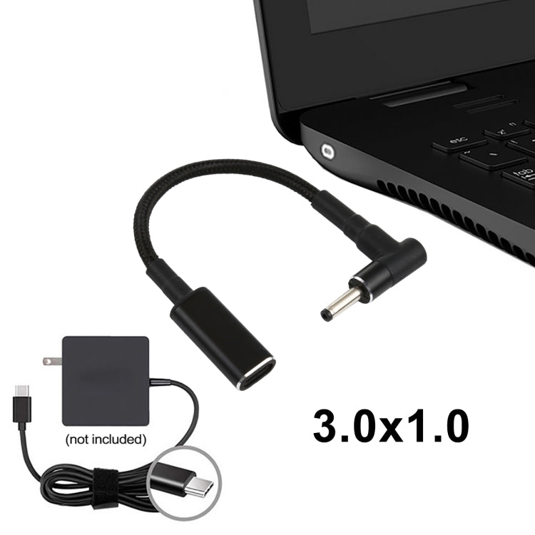 PD 100W 18.5-20V 3.0x1.0 mm Codo a USB-C Tipo-C Adaptador Cable trenzado de Nylon