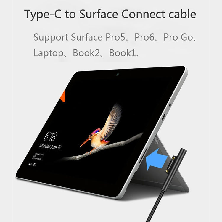 Surface Pro 7 / 6 / 5 a USB-C / Type-C Interfaces Macho Adaptador de corriente Cable de Cargador Para Microsoft Surface Pro 7 / 6 / 5 / 4 / 3 / Microsoft Surface Go (Negro)