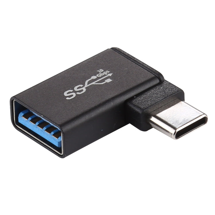 Tipo-C / USB-C Macho a USB 3.0 Hembra Adaptador de aleación de Aluminio con Cabeza de codo de 90 grados (Negro)