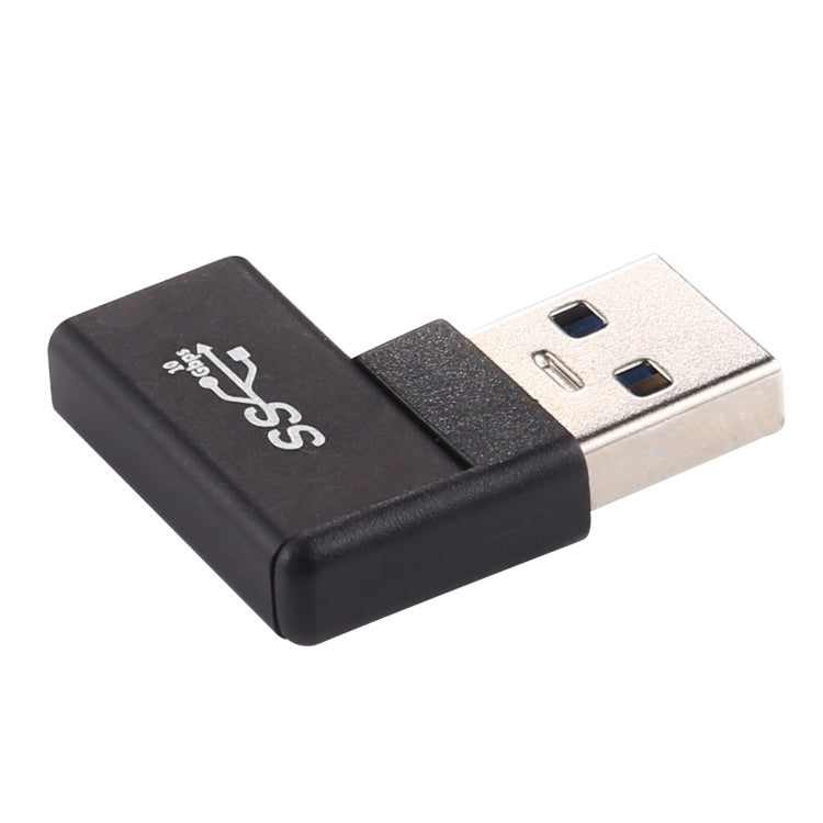 Tipo-C / USB-C Hembra a USB 3.0 Macho Adaptador de aleación de Aluminio con Cabeza de codo de 90 grados (Negro)