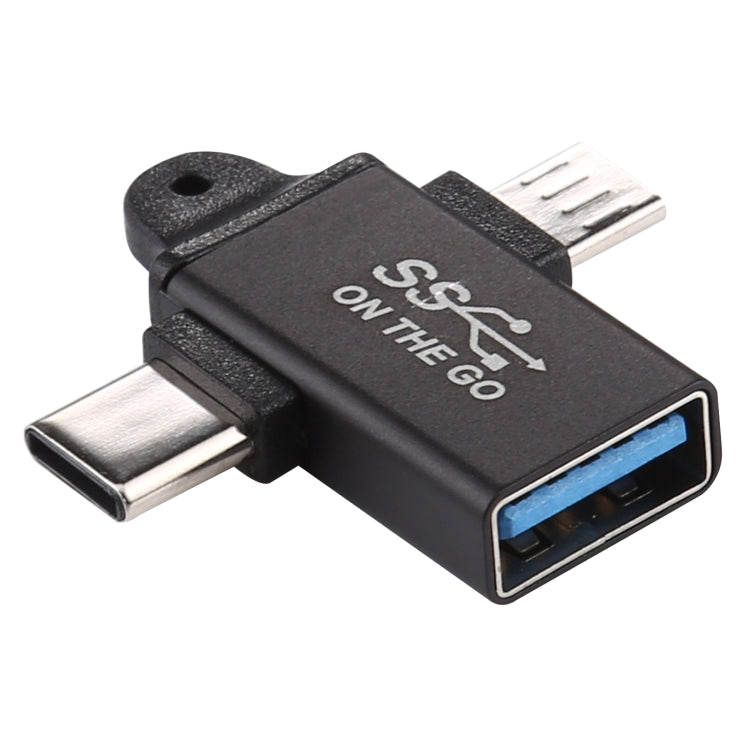 Adaptateur USB 3.0 femelle vers type-c / USB-C mâle + micro mâle en alliage d'aluminium (noir)