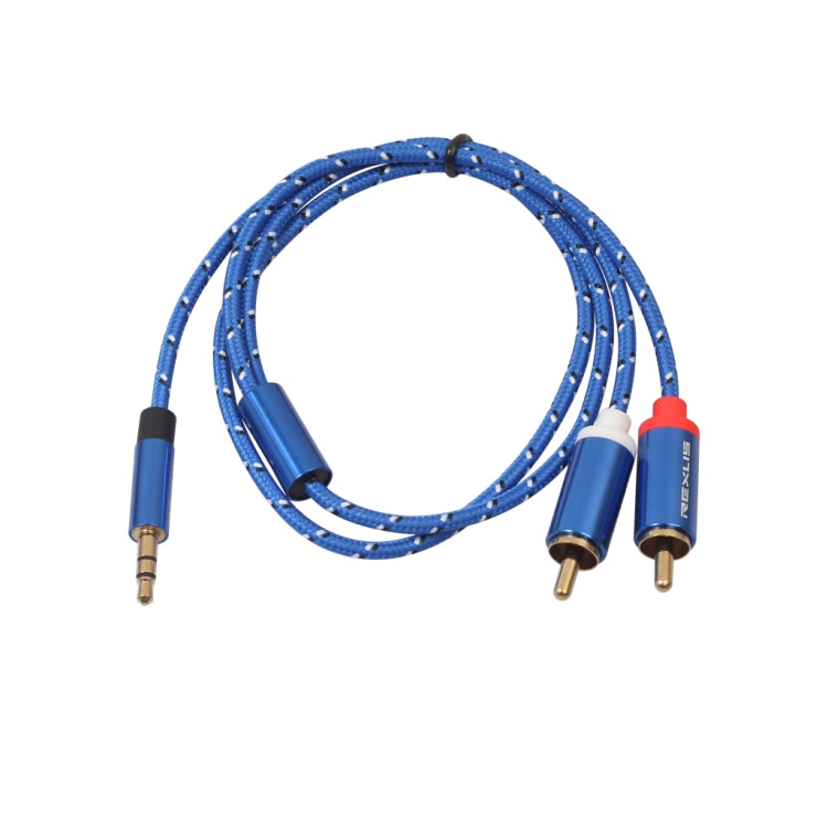 REXLIS 3610 Blue Cotton Braided Audio Cable Male to Dual 3.5mm RCA Gold Plated Plug For RCA Input Interface Active Speaker Length: 0.5m