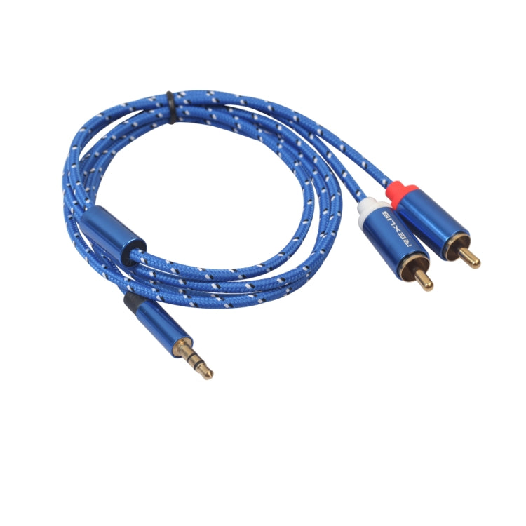 REXLIS 3610 Blue Cotton Braided Audio Cable Male to Dual 3.5mm RCA Gold Plated Plug For RCA Input Interface Active Speaker Length: 1m