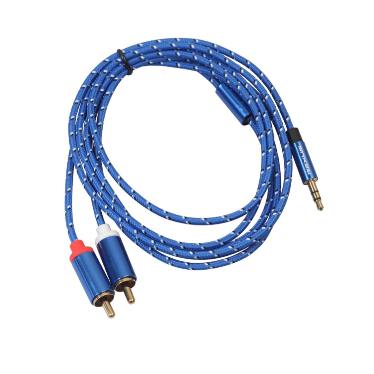 REXLIS 3610 Cable de Audio trenzado de algodón Azul Macho a Doble RCA de 3.5 mm Macho a Conector chapado en Oro Azul Para interfaz de entrada RCA Altavoz activo longitud: 1.8 m