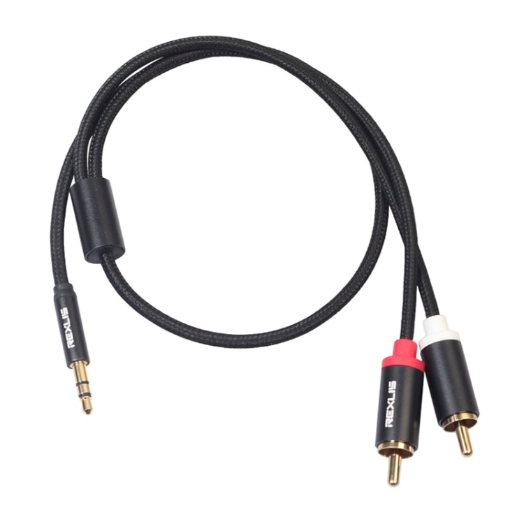 REXLIS 3635 Black Cotton Braided Audio Cable Male to Dual 3.5mm RCA Gold Plated Plug For RCA Input Interface Active Speaker Length: 0.5m