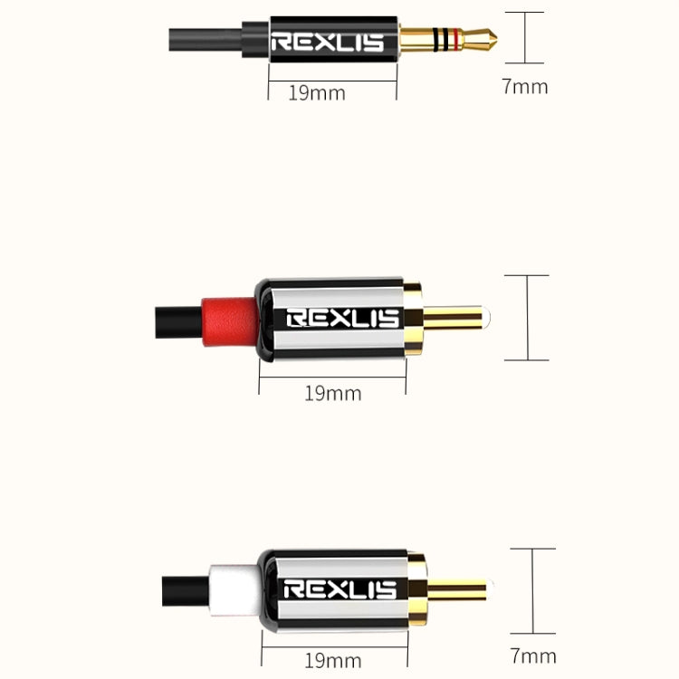 REXLIS 3635 Cable de Audio trenzado de algodón Negro Macho a Conector chapado en Oro RCA Dual de 3.5 mm Para interfaz de entrada RCA Altavoz activo longitud: 0.5 m