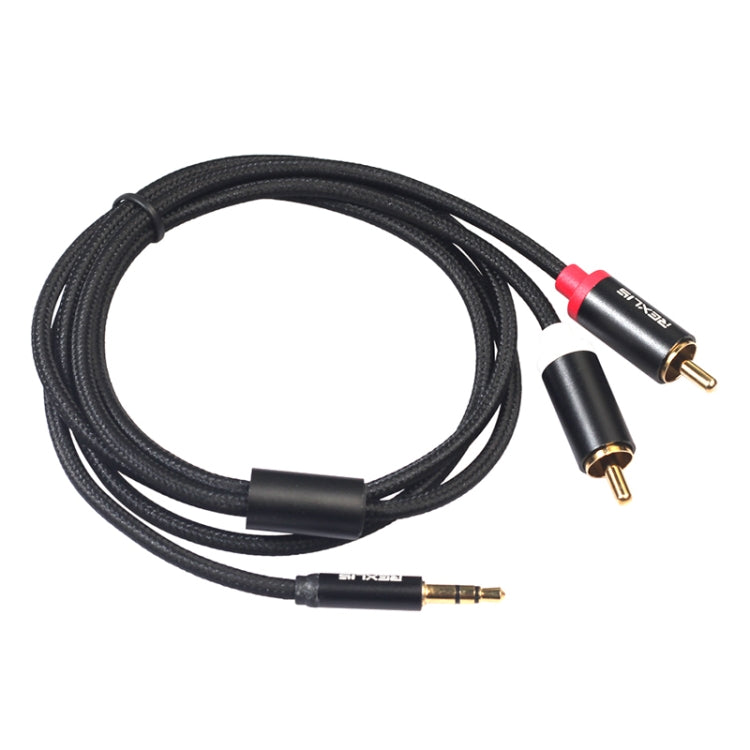 REXLIS 3635 Black Cotton Braided Audio Cable Male to Dual 3.5mm RCA Gold Plated Plug For RCA Input Interface Active Speaker Length: 1.8m