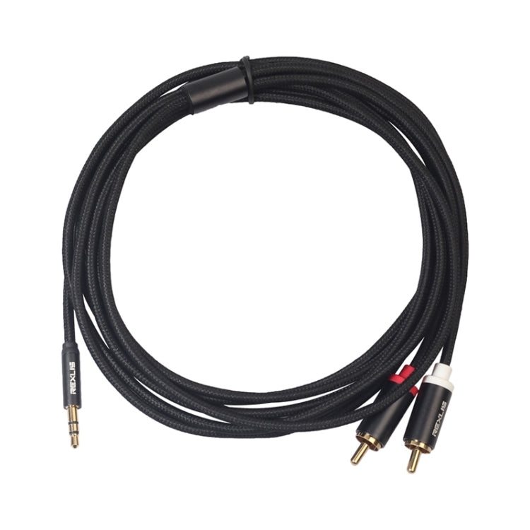 REXLIS 3635 Cable de Audio trenzado de algodón Negro Macho a Conector chapado en Oro RCA Dual de 3.5 mm Para interfaz de entrada RCA Altavoz activo longitud: 3 m