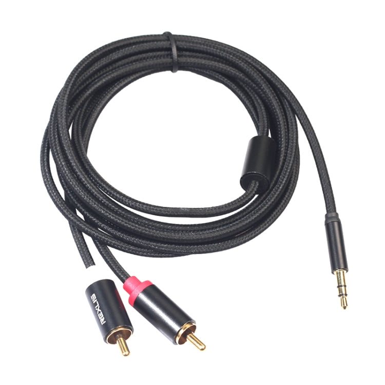 REXLIS 3635 Câble audio tressé en coton noir mâle vers double fiche RCA plaquée or 3,5 mm pour interface d'entrée RCA Haut-parleur actif Longueur : 5 m