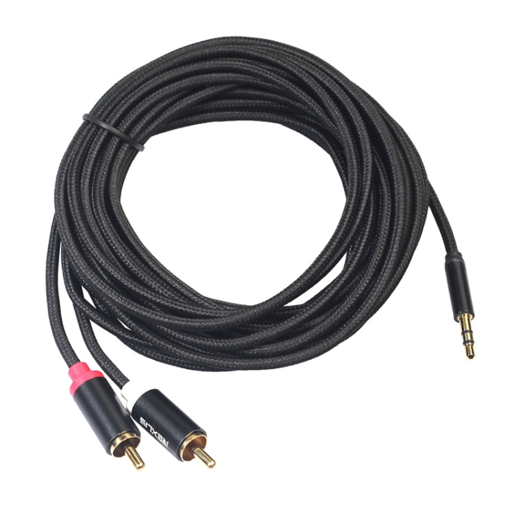 REXLIS 3635 Câble audio tressé en coton noir mâle vers double fiche RCA plaquée or 3,5 mm pour interface d'entrée RCA Haut-parleur actif Longueur : 10 m