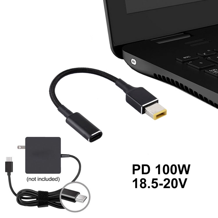 PD 100W 18.5-20V Square Plug to USB-C Type-C Adapter Nylon Braided Cable For Lenovo