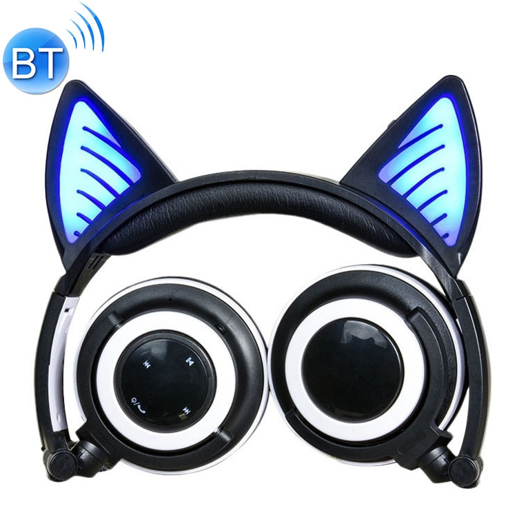 Foldable Wireless Gaming Headphones with Glowing Bluetooth V4.2 Cat Ear Headphones with LED Light and Mic for iPhone Galaxy Huawei Xiaomi LG HTC and other Smartphones (Black)