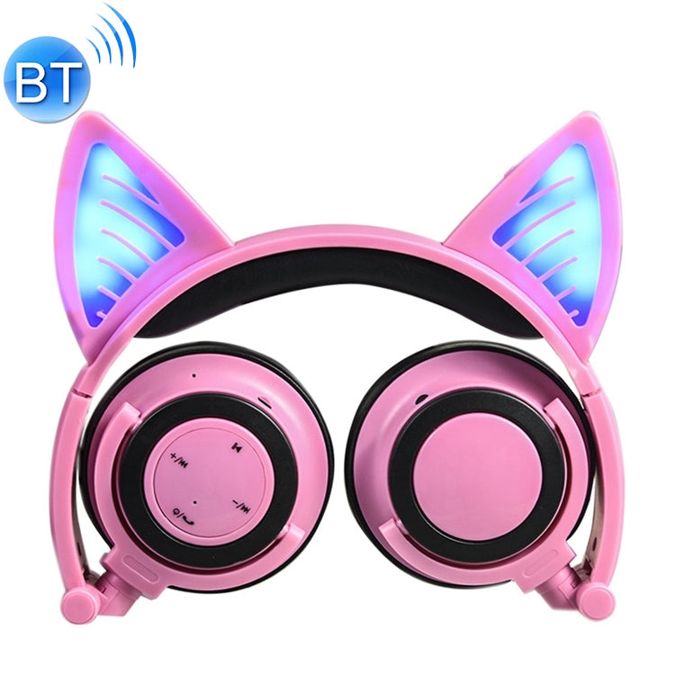 Foldable Wireless Gaming Headphones with Glowing Bluetooth V4.2 Cat Ear Headphones with LED Light and Mic for iPhone Galaxy Huawei Xiaomi LG HTC and other Smart Phones (Pink)