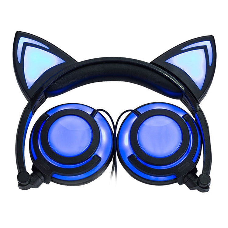 USB Charging Foldable Glowing Cat Ears Gaming Headphones with LED Light and AUX Cable for iPhone Galaxy Huawei Xiaomi LG HTC and Other Smart Phones (Black)