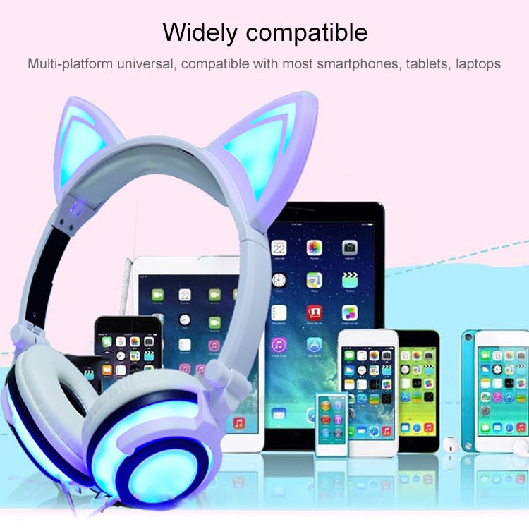 Auriculares para juegos con Orejas de gato que brillan intensamente plegables con Carga USB con luz LED y Cable AUX Para iPhone Galaxy Huawei Xiaomi LG HTC y otros Teléfonos Inteligentes (Negro)