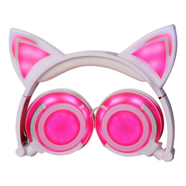 USB Charging Foldable Glowing Cat Ears Gaming Headphones with LED Light and AUX Cable for iPhone Galaxy Huawei Xiaomi LG HTC and Other Smart Phones (Pink)
