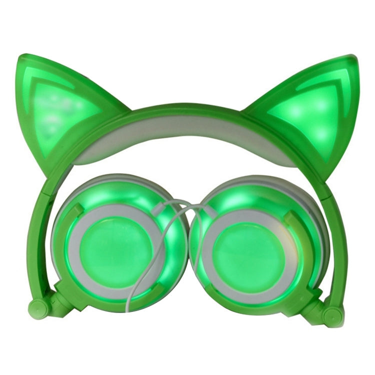 USB Charging Foldable Glowing Cat Ears Gaming Headset with LED Light and AUX Cable for iPhone Galaxy Huawei Xiaomi LG HTC and Other Smart Phones (Green)