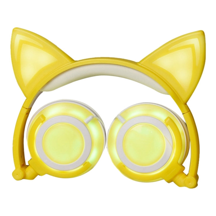 USB Charging Foldable Glowing Cat Ears Gaming Headphones with LED Light and AUX Cable for iPhone Galaxy Huawei Xiaomi LG HTC and Other Smart Phones (Yellow)