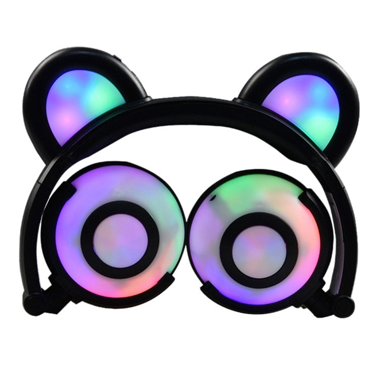 USB Charging Glowing Bear Ear Headphones Foldable Gaming Headphones with LED Light for iPhone Galaxy Huawei Xiaomi LG HTC and other Smartphones (Black)