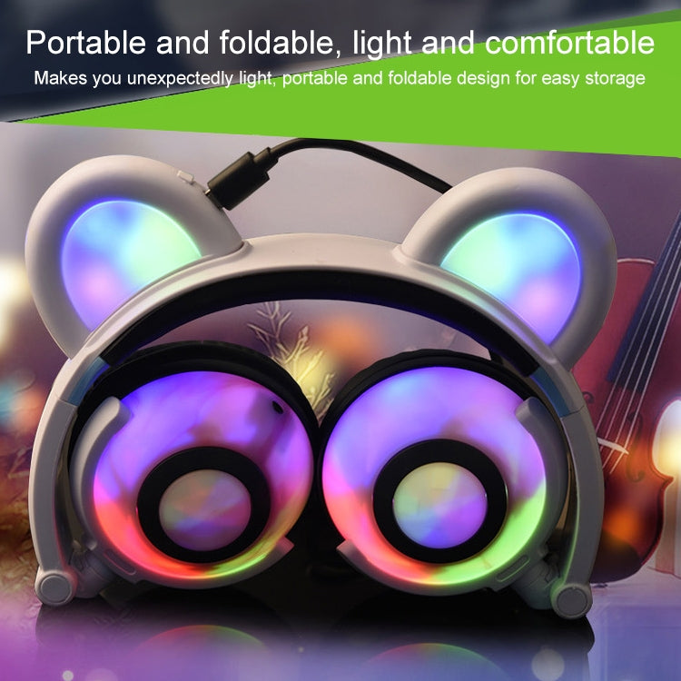 Auriculares plegables para juegos de Auriculares con Oreja de oso que brillan intensamente con Carga USB con luz LED Para iPhone Galaxy Huawei Xiaomi LG HTC y otros Teléfonos Inteligentes (Rosa)